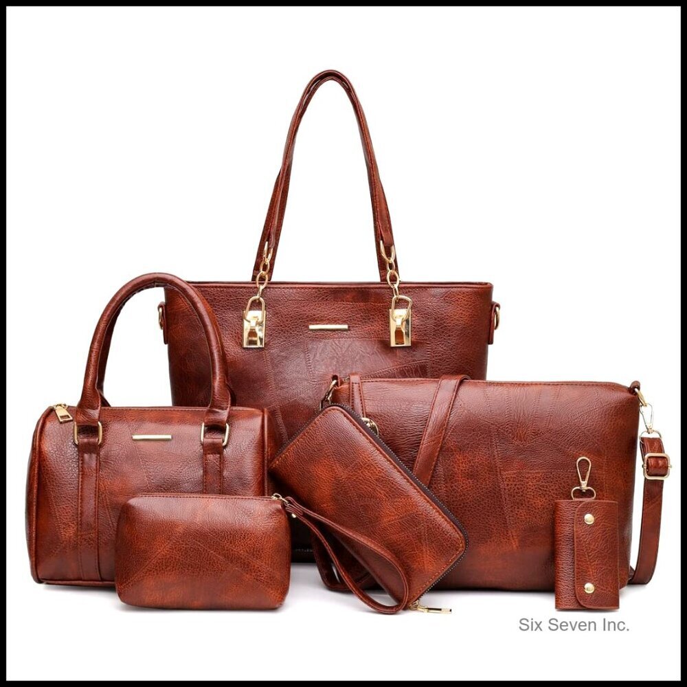 Faux Leather Tote Satchel Shoulder Bag Set Multi-Layer Interior Chic Minimal